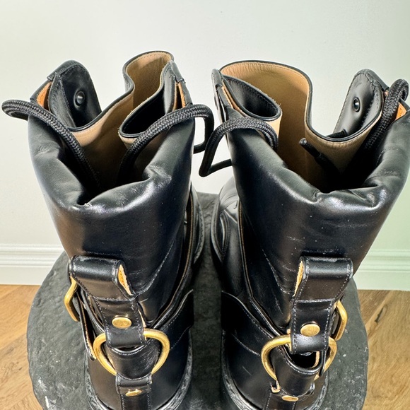 Chloe Diane Black Leather Lace up Combat Boots with Gold Buckle Size 9 - Picture 7 of 12